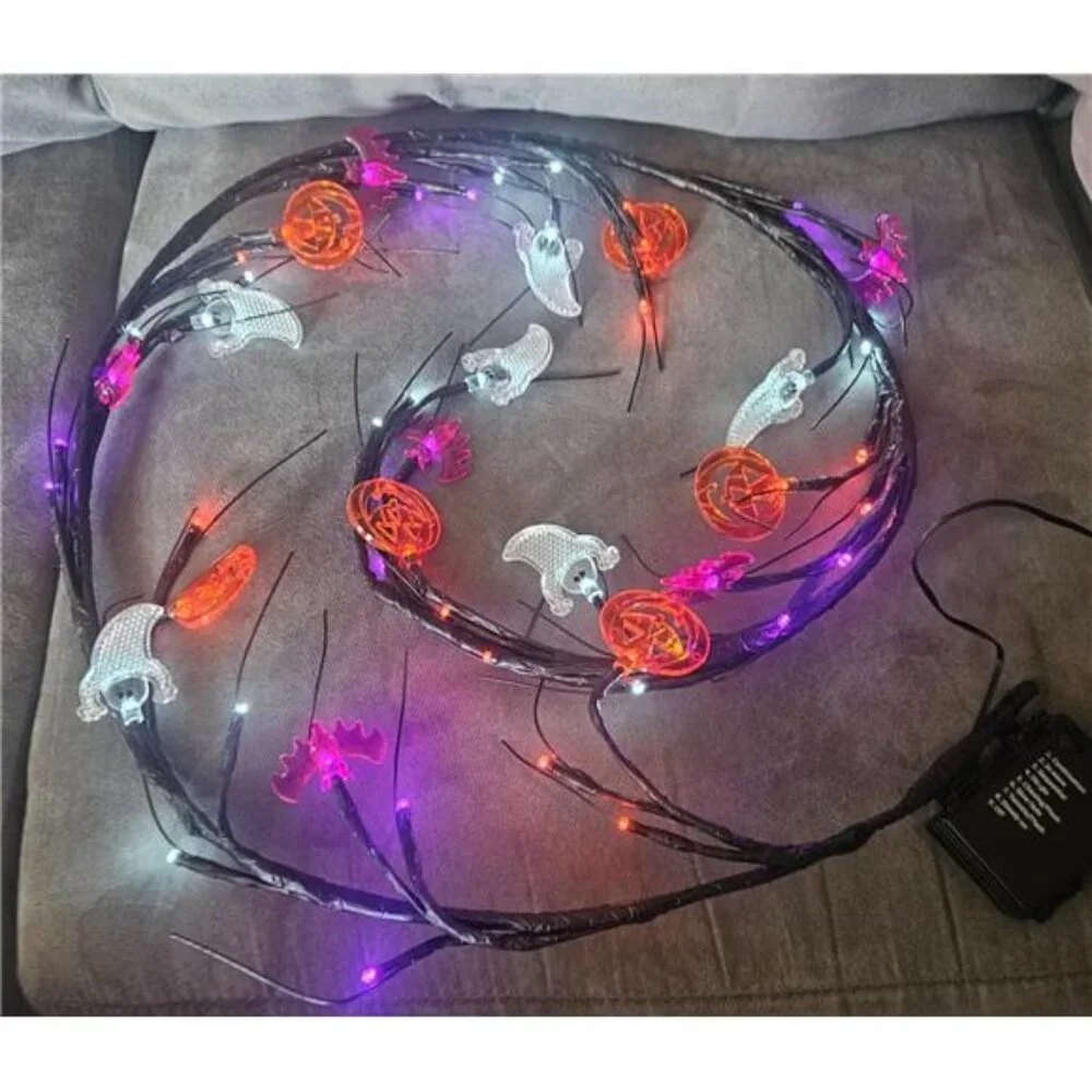 6FT 54 LED Halloween Willow Vine Twig Decor Black Halloween Garland